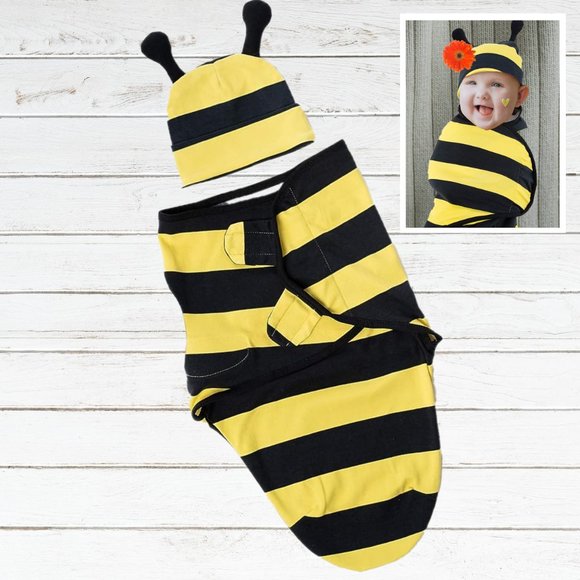 Baby Swaddle Blanket Hat Set Newborn Halloween Costume Bee Wrap Cotton Soft New - Picture 1 of 3